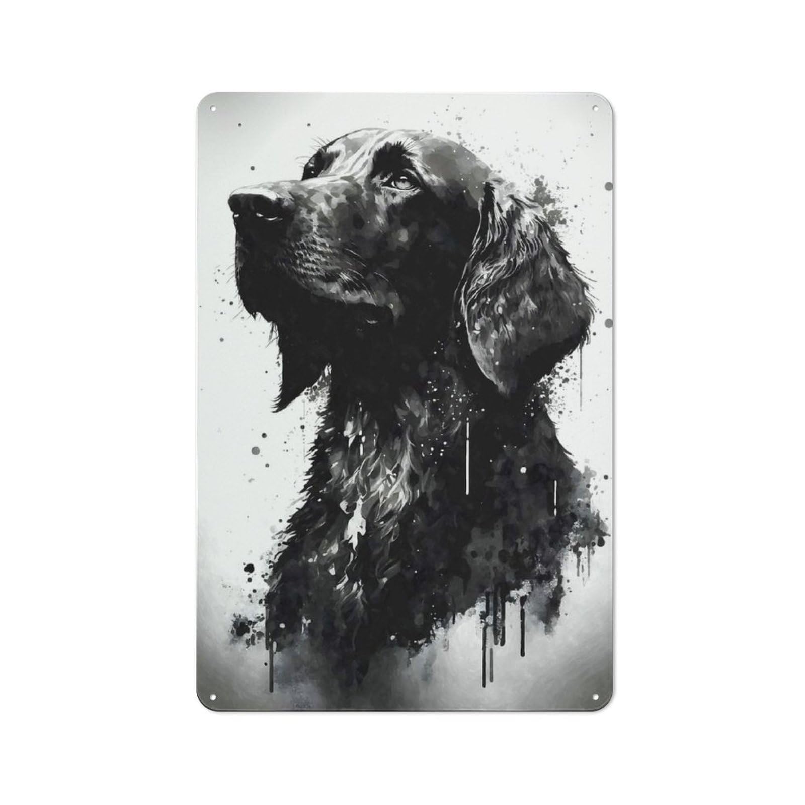 Junmoney Flat Coated Retriever Ink Vintage Tin Sign 30X20cm For Garden Room Or Summerhouse, For A Newly Organised Room And Metal Sign Display