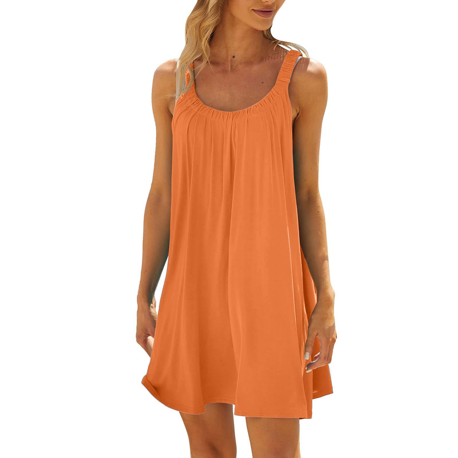 Generic 2024 - Vestido de playa para mujer, color sólido, sin mangas, espalda descubierta, camisola de playa, mini vestido largo de talla pequeña