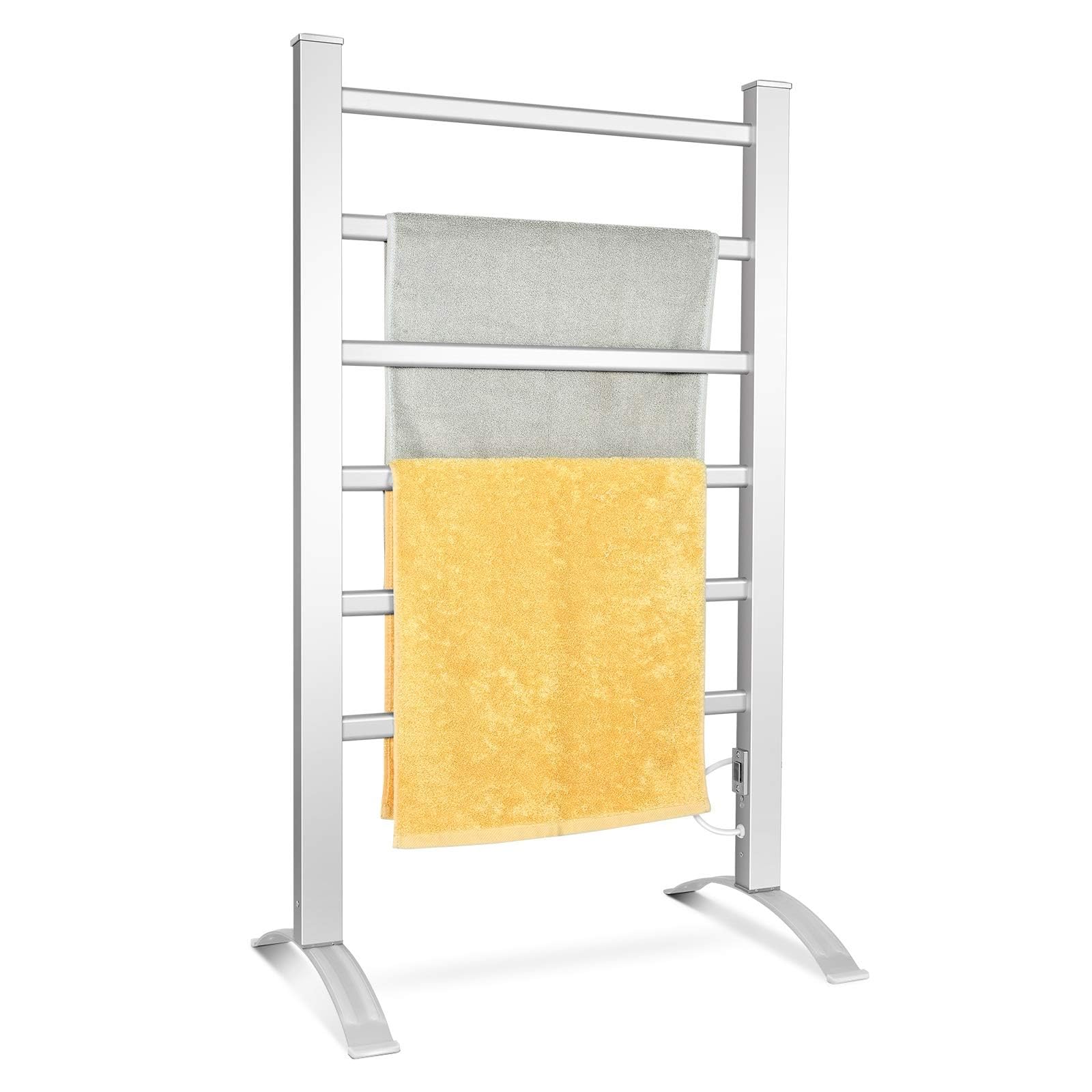 Sèche-serviettes électrique Mural Ou Sur Pied - 100W - 6 Barres En Aluminium - Température 45-50°C - Pour Salle De Bain - Argenté