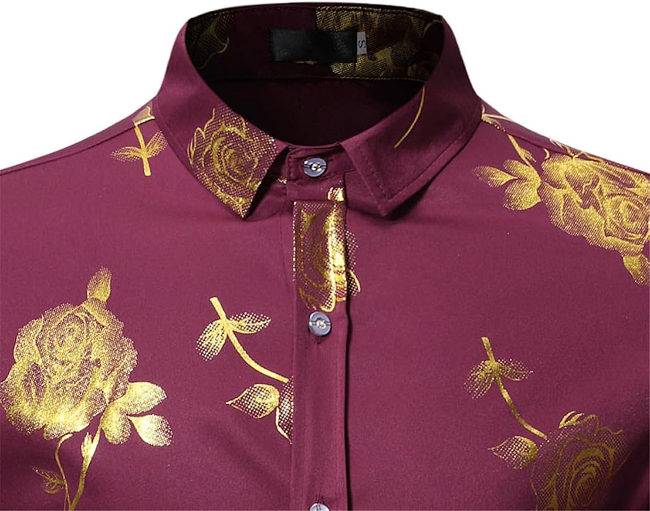 Amazon.com: Men Rose Floral Gold Print Shirt Slim Fit Long Sleeve Dress  Shirts Club Party Casual Camisa Black S : Clothing, Shoes & Jewelry