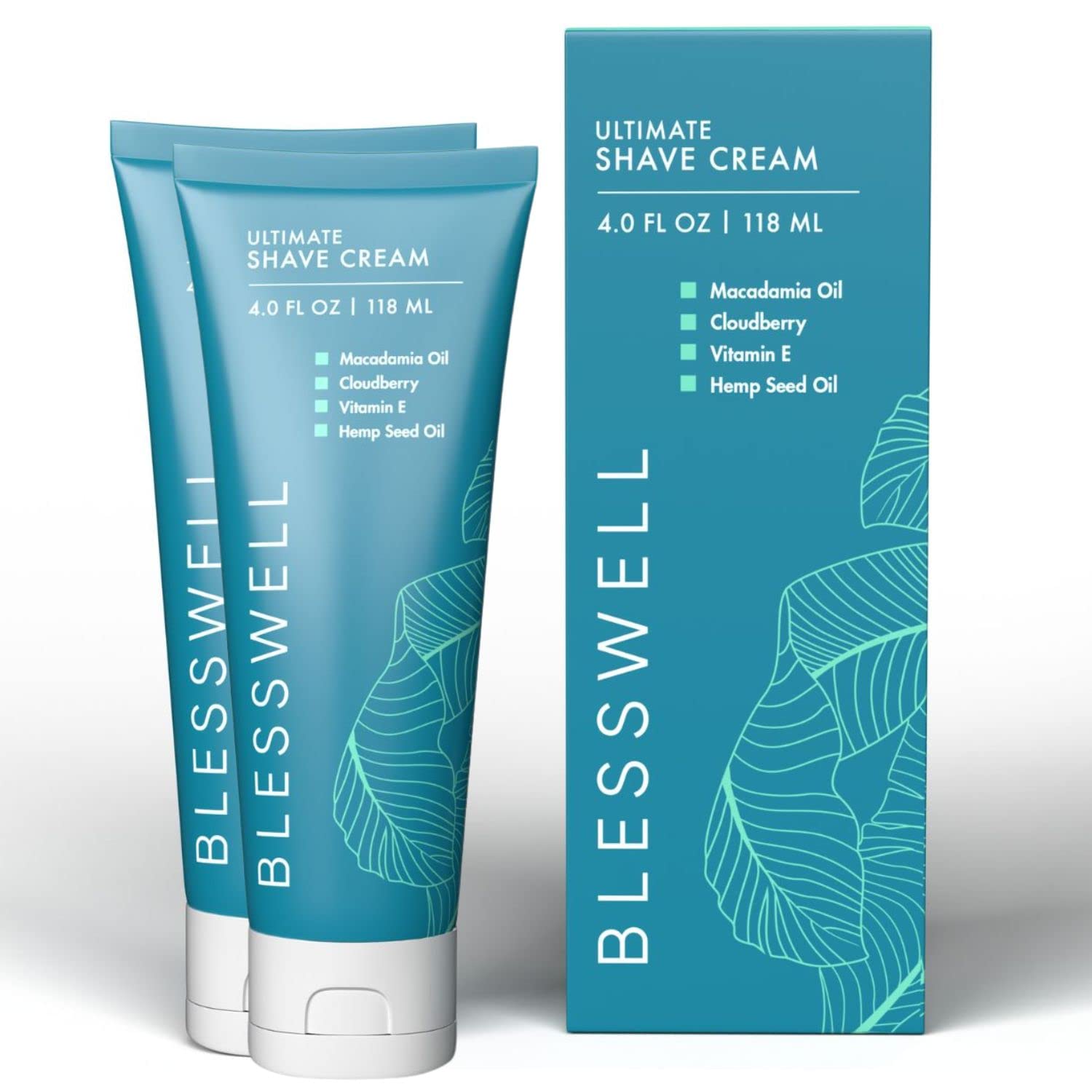 Blesswell Ultimate Shave Cream - Men's Energizing Shaving Cream - For All Skin Types - Skin Moisturizing, Smoothing, Cooling, Freshly Scented (2-Pack)