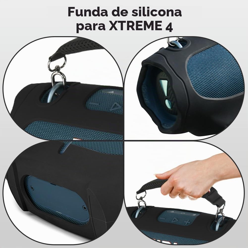 Funda de Silicona para Altavoz Bluetooth Portátil JBL Xtreme 4 – Funda Protectora Antigolpes con Correa de Transporte, Funda de Viaje Antideslizante