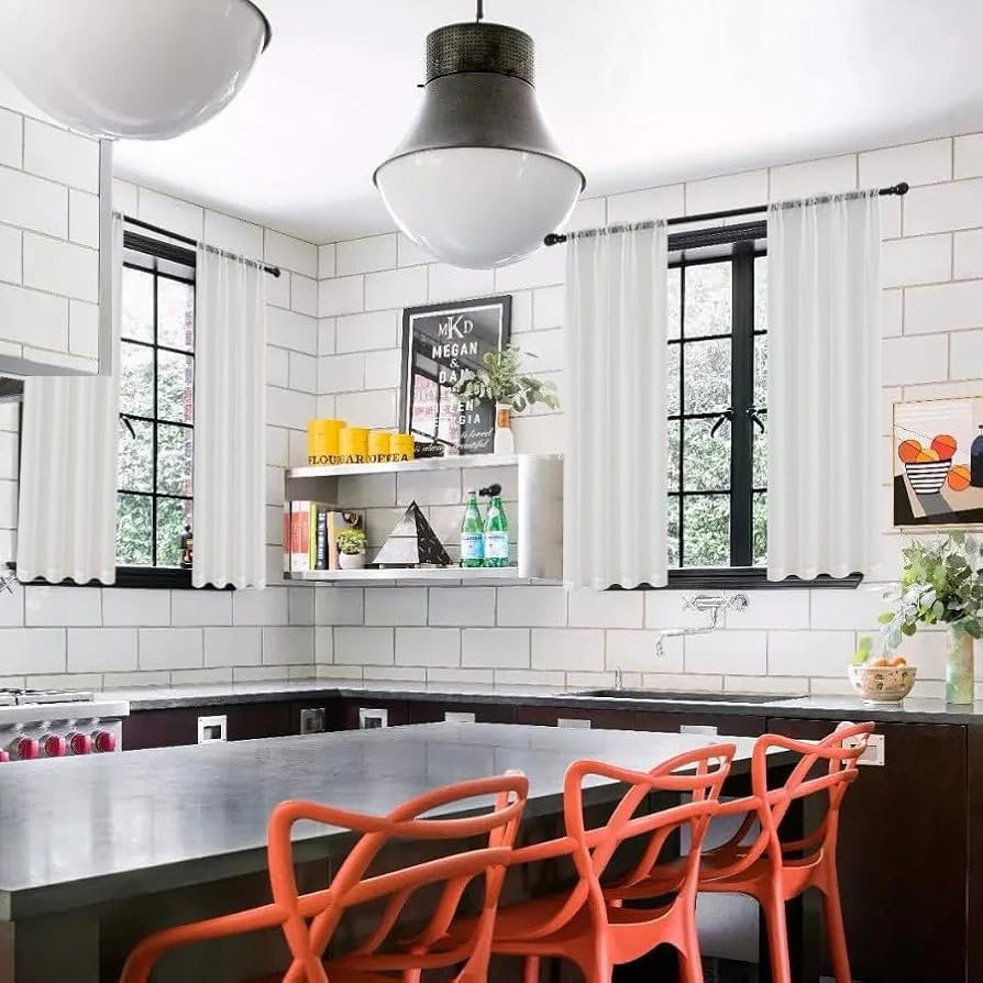 White Sheer Curtains Small Window Curtains 42 Inches Long for Kitchen Bedroom Living Room, Classic Rod Pocket Light Flitering Transparent Sheer Window Curtains 2 Panles 37x42