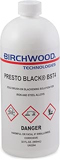Birchwood Presto Black BST4 Technologies - cold brush on blackener solution for iron and steel alloys traditional patina steel blue and black oxide touch-up (1 Quart)