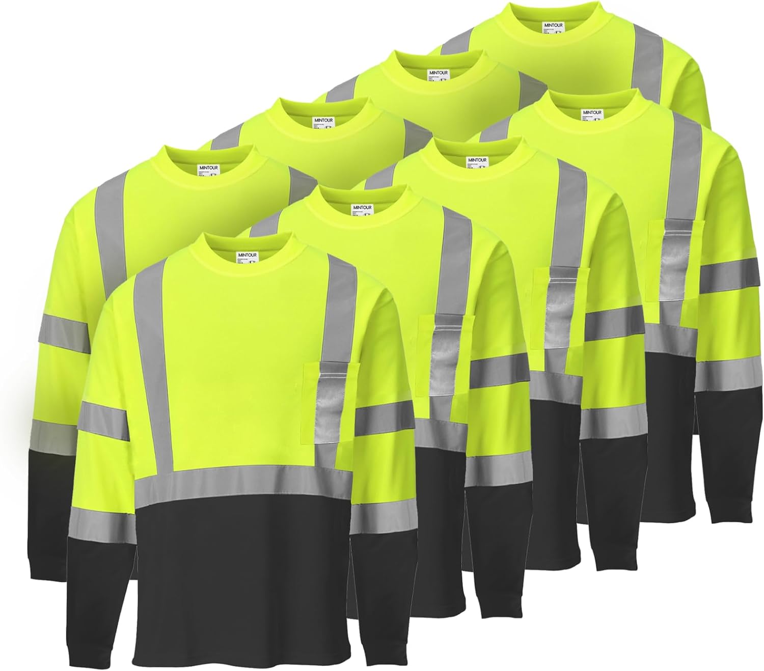 MINTOUR 8 Pack High Visibility Reflective Safety Shirts for Men,Short Sleeve Breathable Work Shirt for Warehouse Construction
