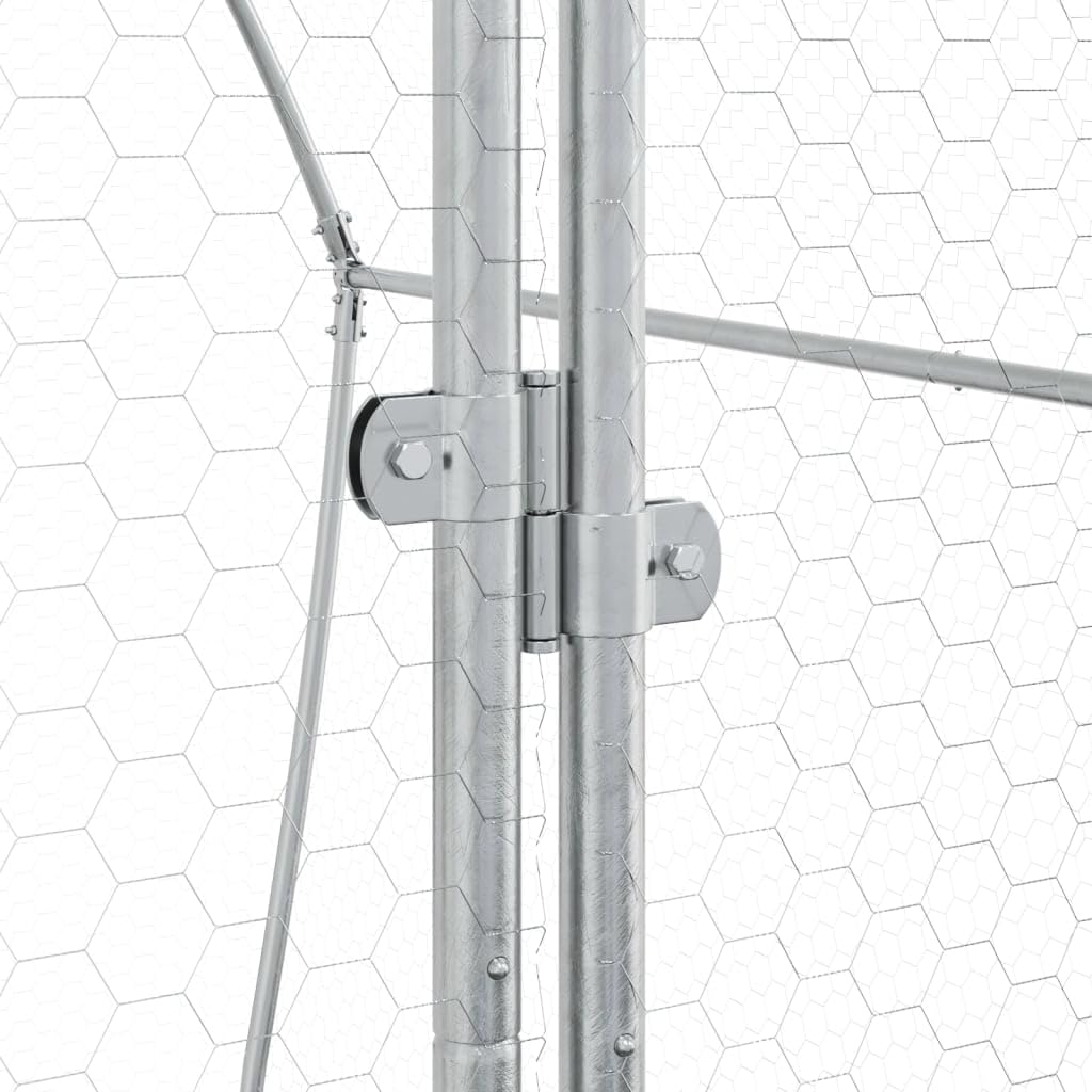 Conejera plateada de acero galvanizado, 105 x 100 x 120 cm, con puerta y cerradura, jaula para animales pequeños para conejos, casa de roedores, rueda libre y salida al aire libre para