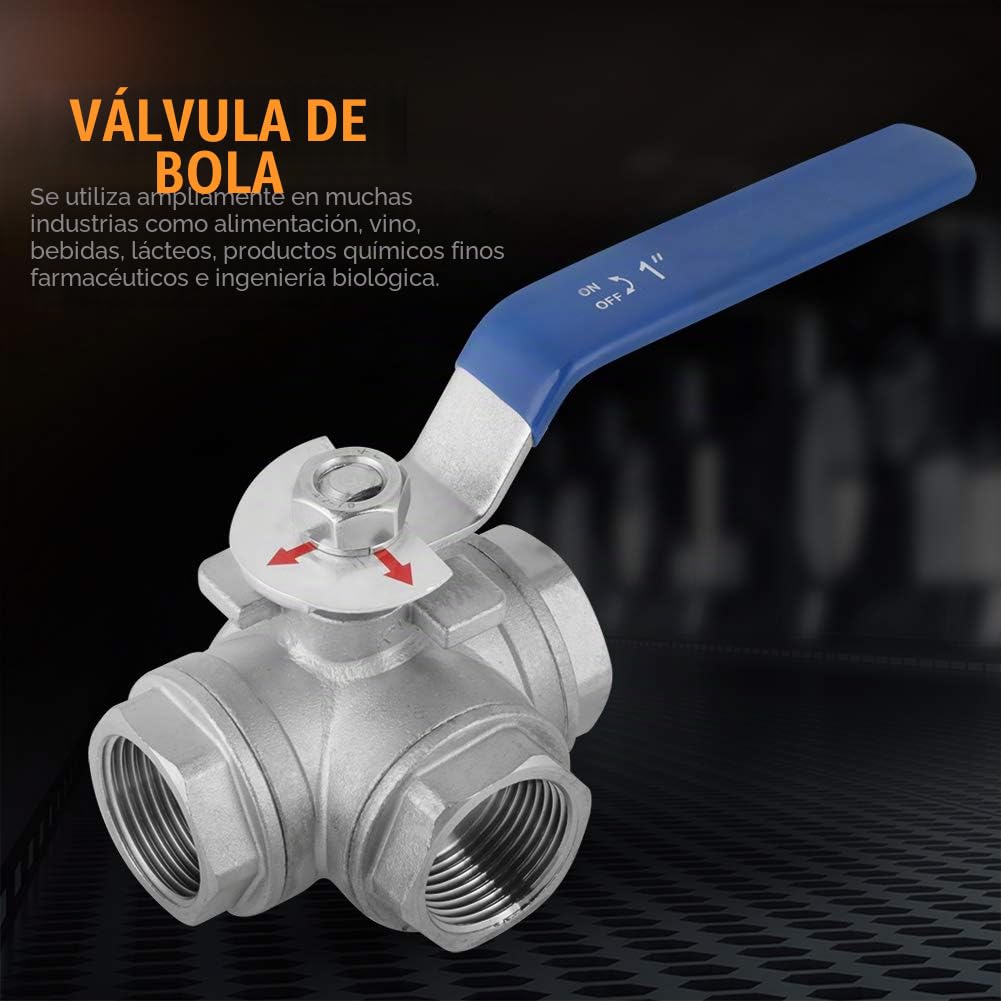 Válvula Bola 3 Vías Acero Inoxidable, SUS304 Válvula de Bola Tipo de Tubería de Rosca Hembra Tipo L de Tres vías Rosca Hembra 1 "DN25 para Agua, Aceite, Gas