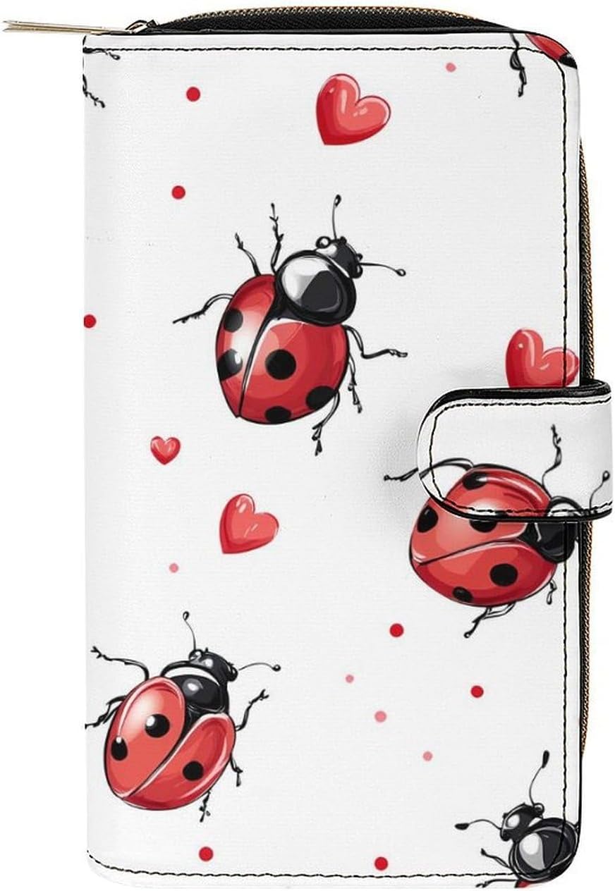 Funny Ladybug Bug Women's Long Wallet Leather Large Capacity Wristlet Clutch Purse Wallets