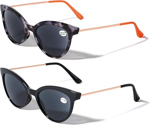 Miniatura 9 de V.W.E. 2 pares de lentes de sol de lectura para mujer, lentes de lectura para exteriores, color negro