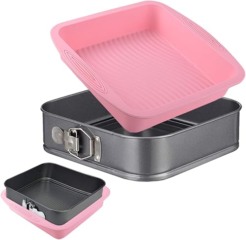 Springform - Juego de sartenes antiadherentes para tartas de queso con parte inferior extraíble, protector a prueba de fugas, 10 forros de papel