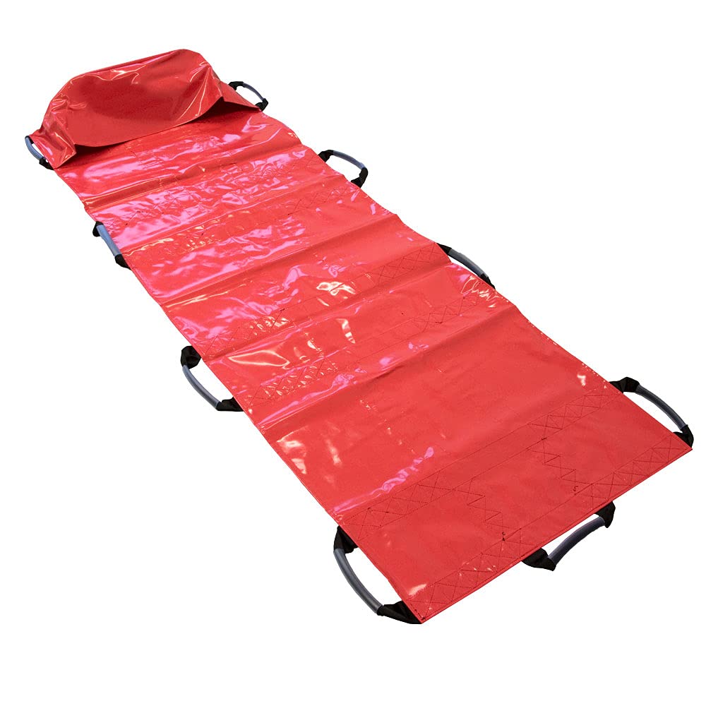 Tragetuch Rettungstuch DIN EN 1865 - Patiententrage Bergetuch aus PVC-Plane mit Fußsack, 10 Tragegriffe, bis 150 kg, Rettungsdienst für Notfallausrüstung, inkl. Transporttasche rot