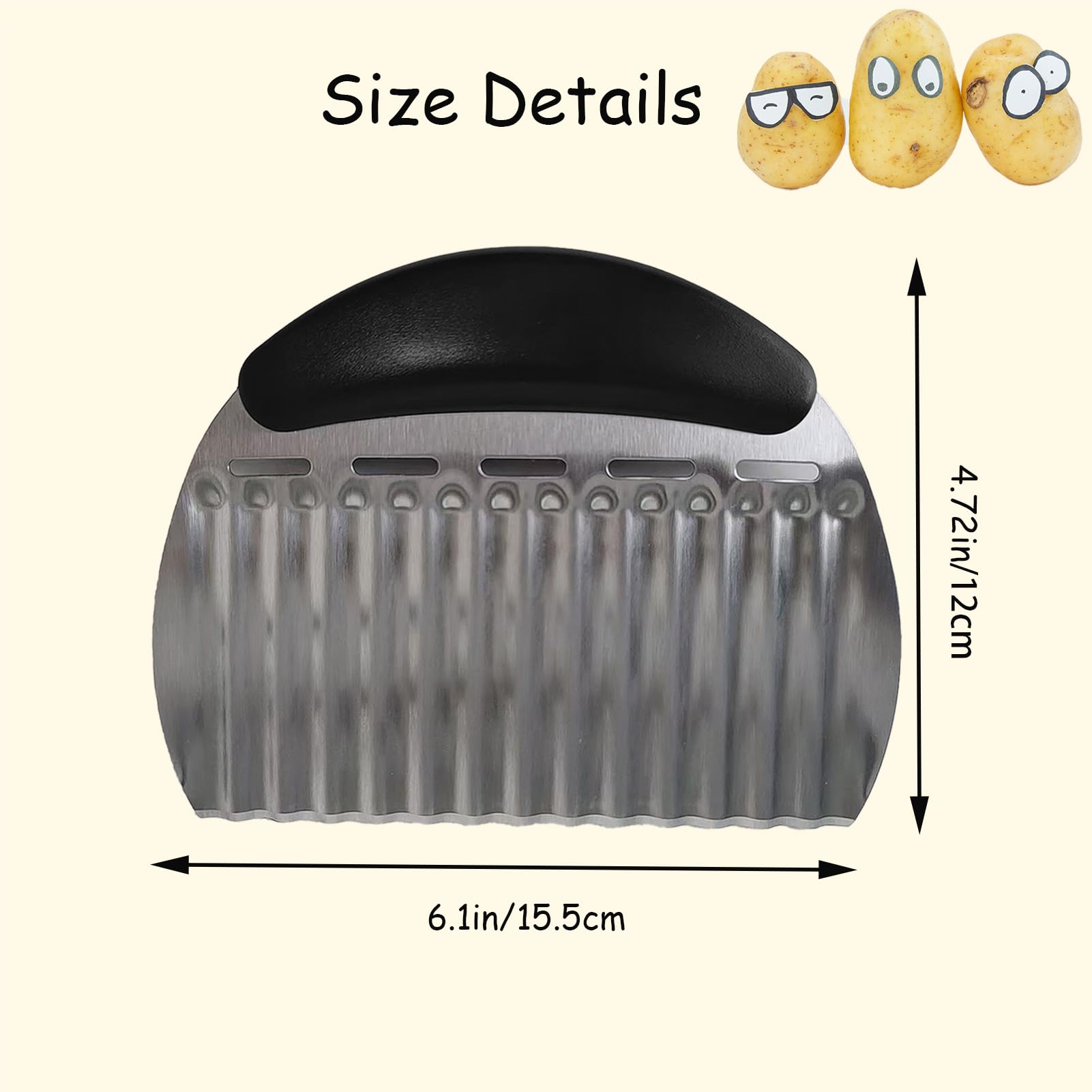 1 paquete de cortador arrugado de acero inoxidable para verduras, cortador de papas fritas para papas fritas, cortador arrugado de papas, cortador ondulado para verduras (6.1 x 4.7 2