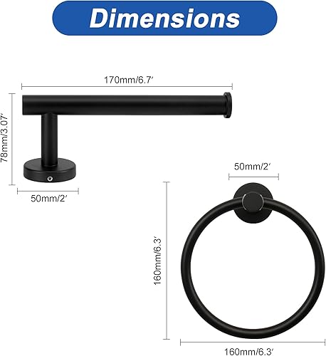 Miniatura 5 de NearMoon 2 piezas de accesorios de baño, toallero y soporte para papel higiénico, colgador de toallas de baño de acero inoxidable y soporte para
