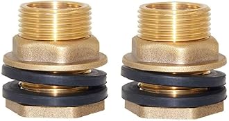 Joywayus 2PCS 1/2" NPT Female 3/4" GHT Male Soild Brass Water Tank Connector Theaded Bulkhead Fitting with 2 Rubber Ring Stablizing …