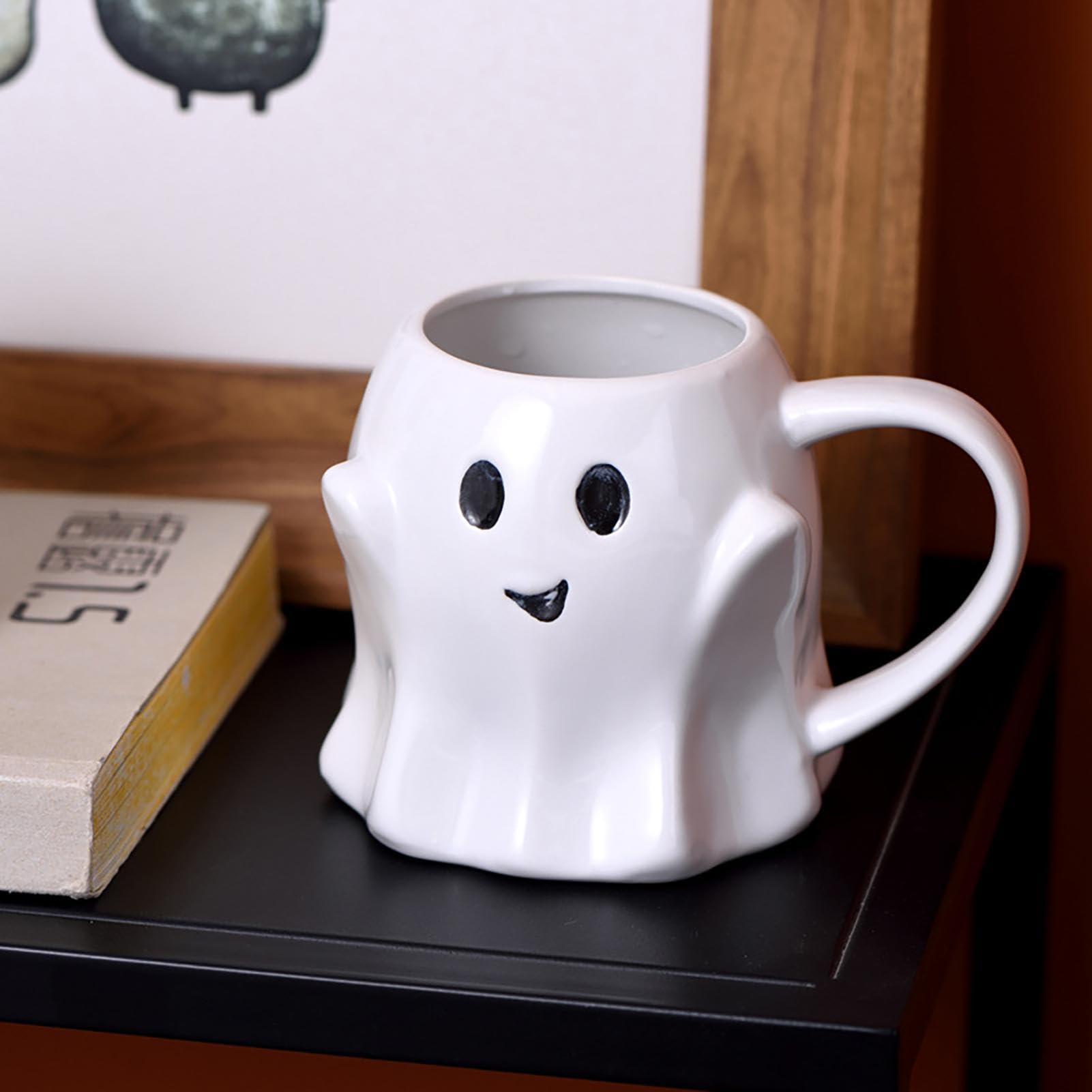 INIFLM Tazza in ceramica da 500 ml, a forma di fantasma, con manico, per Halloween, simpatica tazza per Halloween, decorazione e miglior regalo per gli amanti del caffè (senza scavare