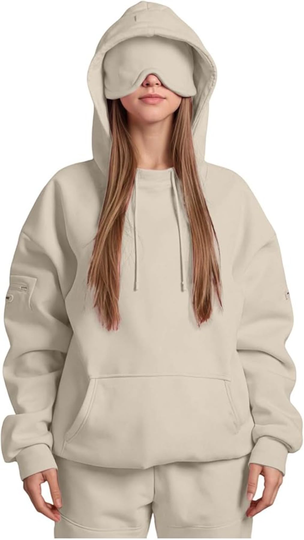 Générique Airplane Mode Travel Hoodie with Eye Mask, Travel Hoodie with Secret Pockets Womens, Sweatshirt Pullover for Flying Sleeping, Wearable Blanket Hoodies for Men Women Sleep