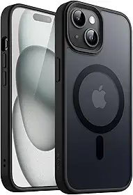 JETech Capa Magnética para iPhone 15 6,1 Polegadas Compatível com MagSafe, Case Translúcido Fosco Verso Fina à Prova de Choque Tampa (Preto)