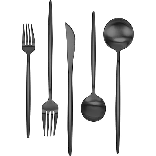 Matte Black Silverware Set 30 Pieces, FAMEWARE Stainless Steel Flatware Set，Service for 6，Kitchen Utensil Set, Tableware Cutlery Set, Satin Finished Polished & Dishwasher Safe