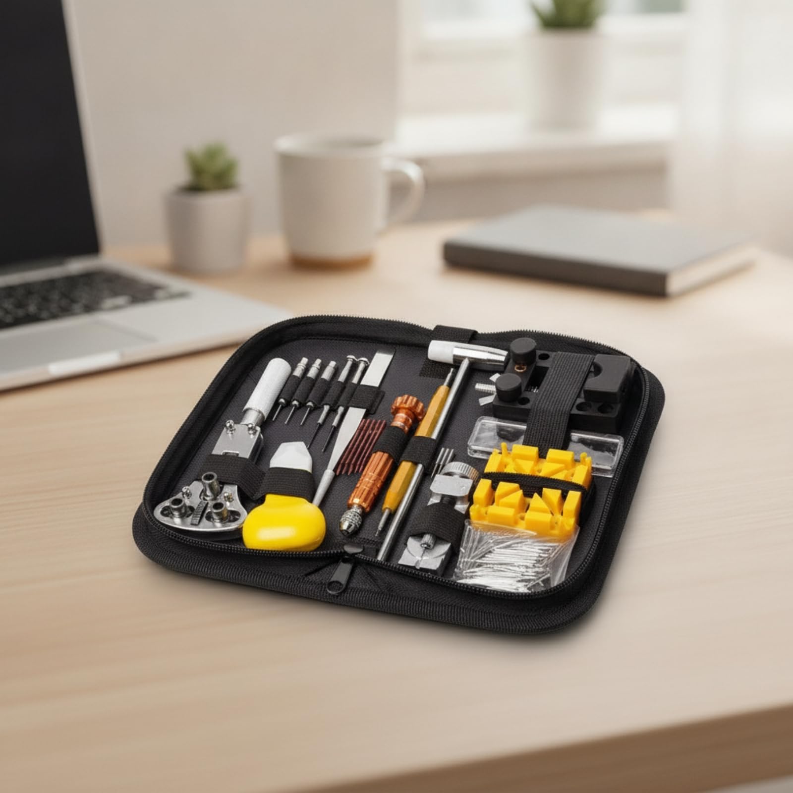 Gralara Effizient Uhrenreparaturset mit Tasche | für Batteriewechsel, praktische elastische Schlaufen, Uhrenwerkzeug-Set, Zuhause, Uhrenliebhaber, Heimwerker