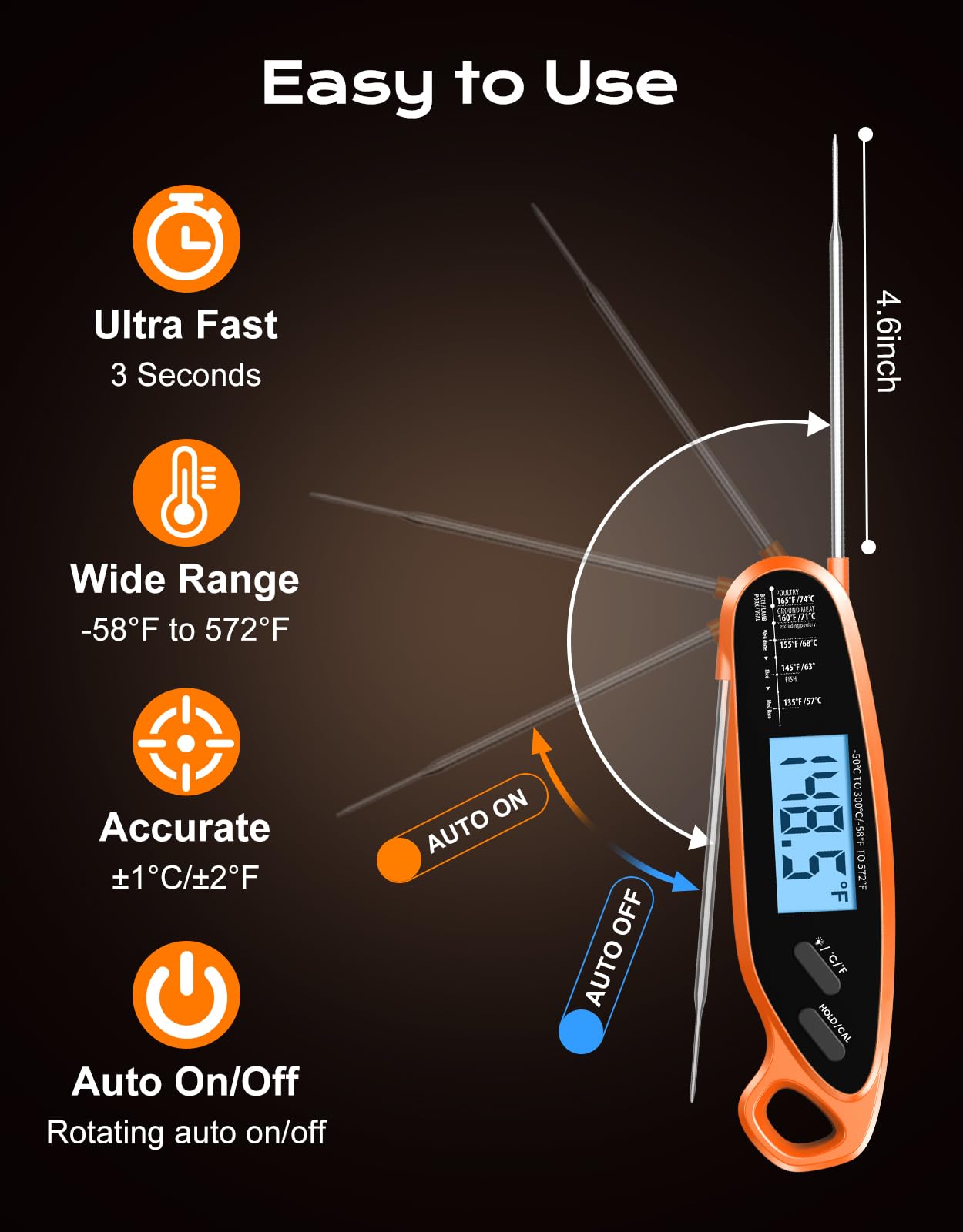 Digitales Fleischthermometer zum Kochen mit Doppelsonde, großer Hintergrundbeleuchtung & Kalibrierung, sofortiges Ablesen von Lebensmittelthermometern für Süßigkeiten, Ofen, Grill, BBQ, Smoker
