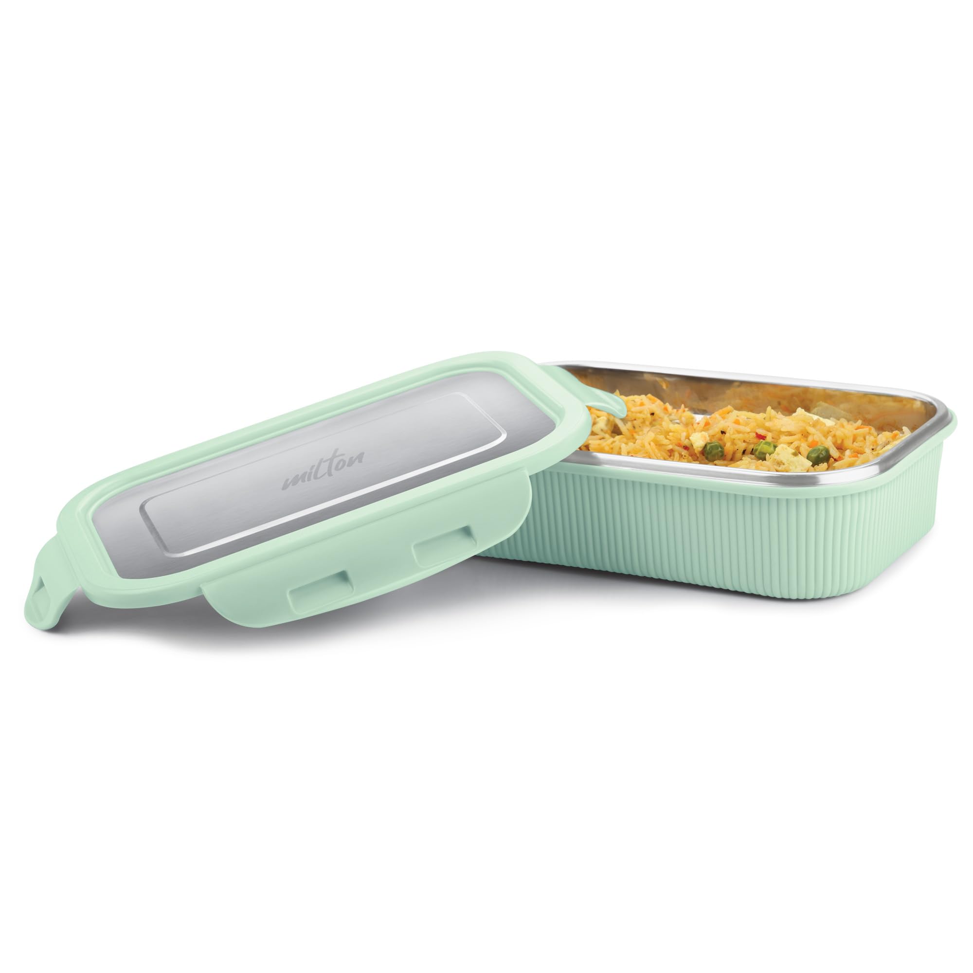 MILTON Cool Touch Rectangular 800 Stainless Steel Container, 780 ml, Aqua Green | Microwave Safe | Food Grade | BPA Free | Refrigerator Safe