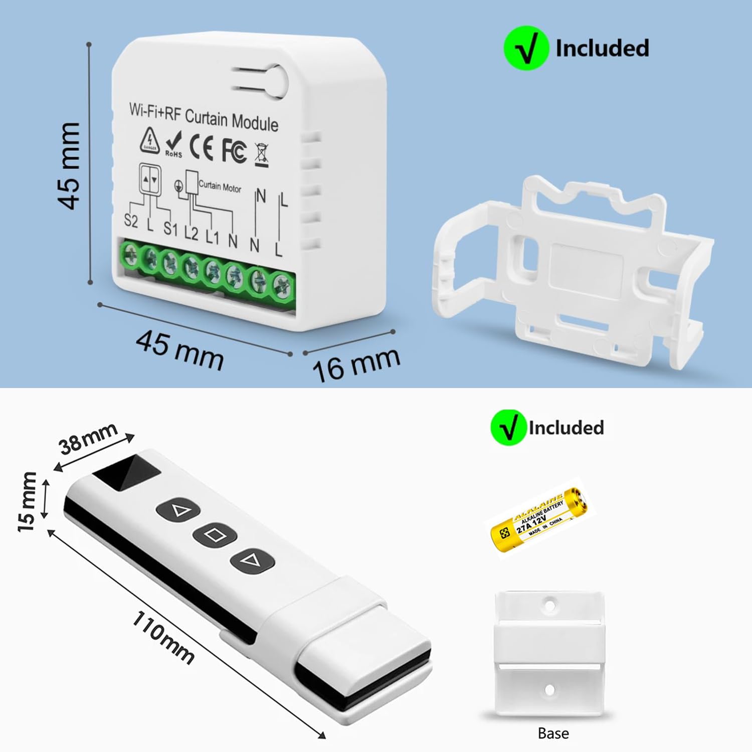 Interrupteur Module Volet Roulant Connecté, Tedeligo Commutateur Rideau Stores WiFi Avec Commutateur Distance RF 433Mhz Compatible Avec Tuya Alexa Google Home Pour Le Contrôle De La Minuterie Vocale