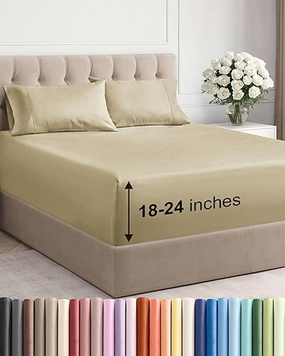 Juego de sábanas de 4 piezas para colchones muy altos, con esquinas elásticas tipo bolsillos extraprofundos, transpirables, frescas, suaves y