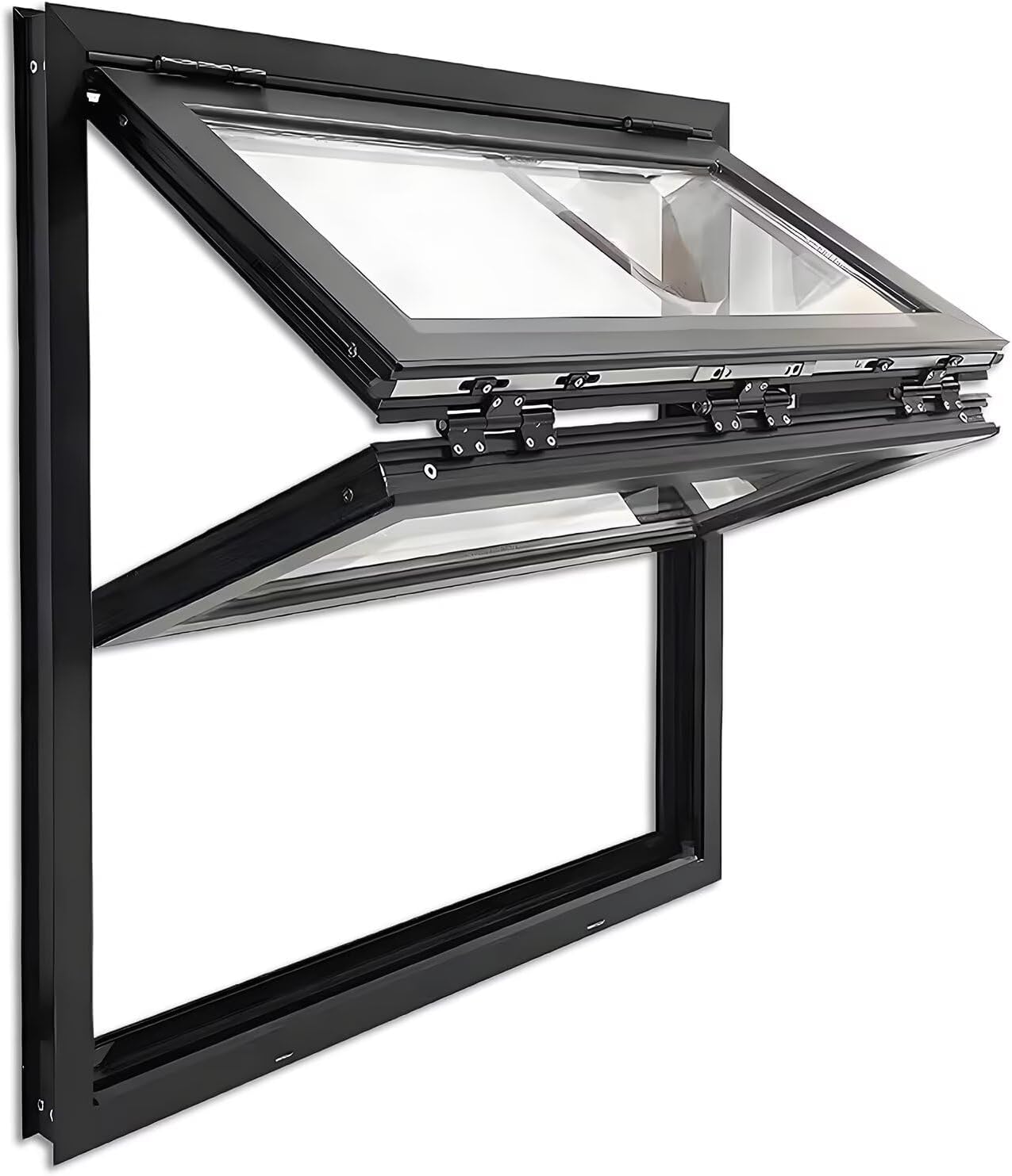 Folding Concession Serving Window with Glass & Lock – Vertical Sliding Double Hung Aluminum Frame Window for Food Truck, Vending Stand, Business Kitchen Use 44x48in