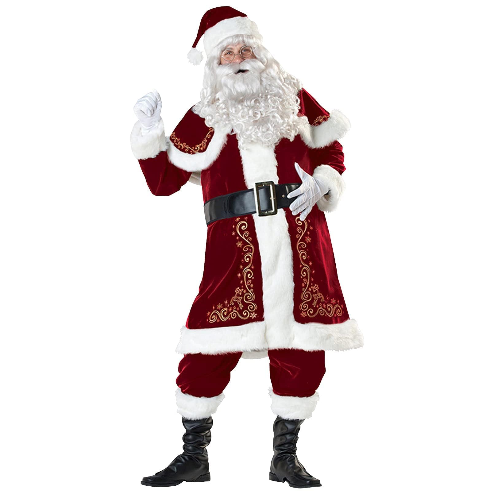 GEMVIE Men's Santa Claus Costume Adult Deluxe Christmas Costume Santa Outfit Xams Party Cosplay Santa Suit 11pcs Set