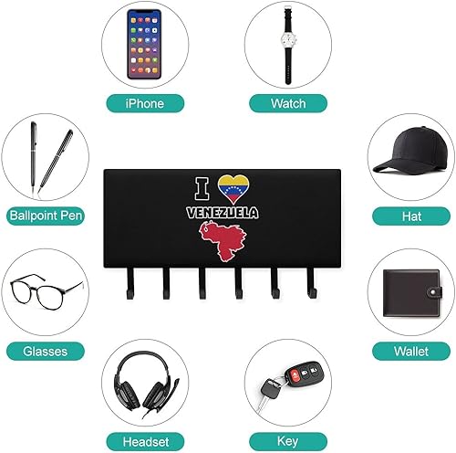 Miniatura 3 de I Love Venezuela - Soporte para llaves de pared personalizado con 5 ganchos para decoración de oficina en casa