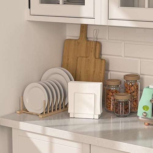 Vista 89 de Wican Bandeja para toallas de invitados para baño, soporte de servilletas de roble y hierro para tocador, mesa de comedor, cesta de madera