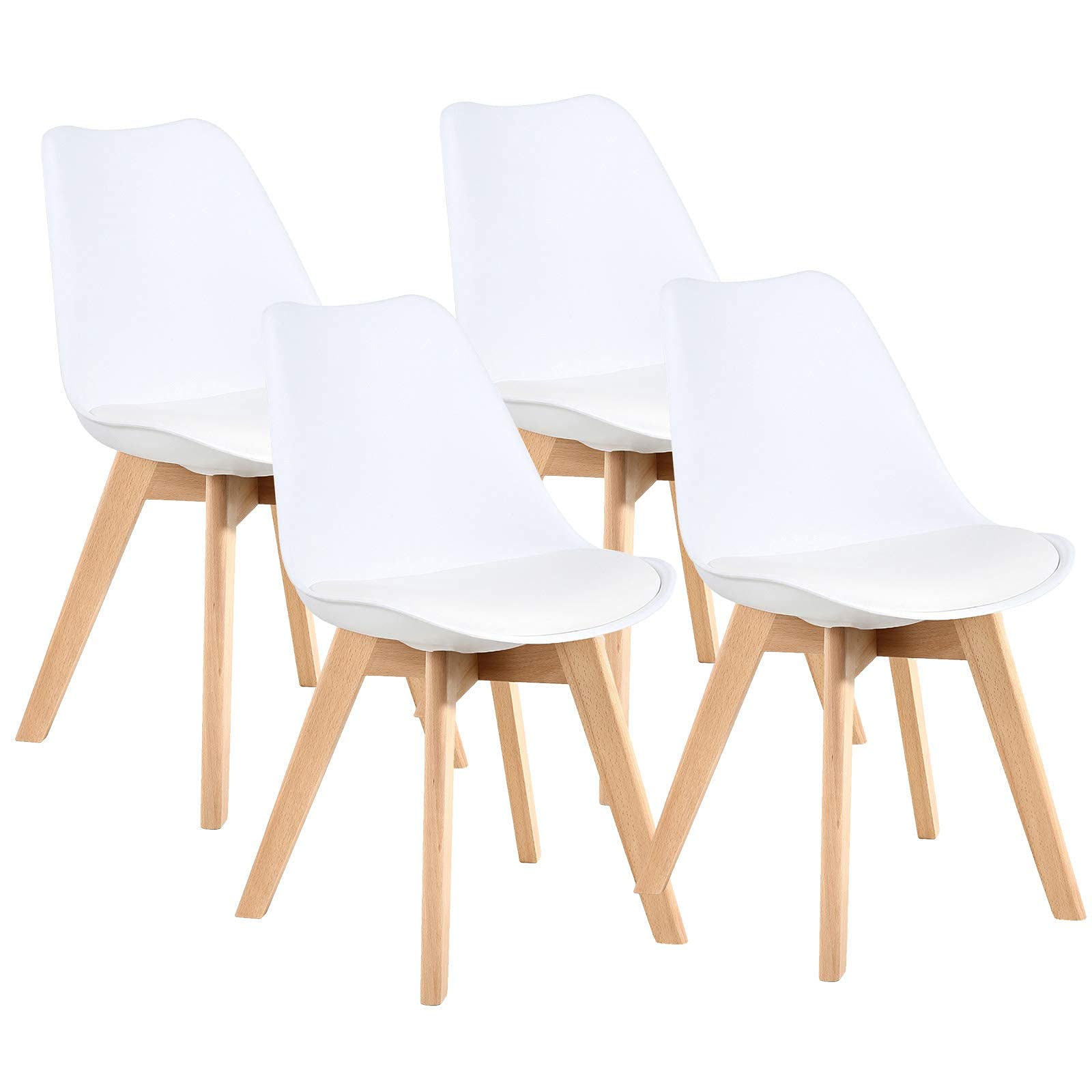 Sillas de Comedor, Pack 4 Sillas Comedor Nórdico, Sillas Cocina con Asiento Tapizado y Las Piernas de Madera de Haya Maciza, Blanco