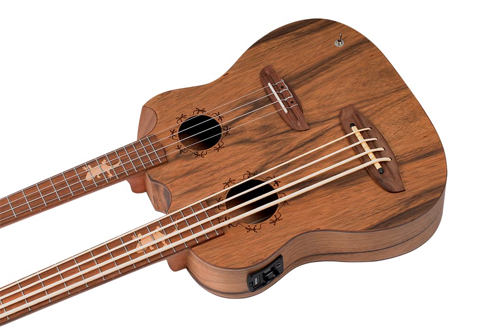 Ortega Guitars Double Neck Ukulele Elettro-Acustico – Tenor, Ukebass – Custom Built Series – Gig Bag Inclusa – Paldao, Natural (HYDRA-BSTE)