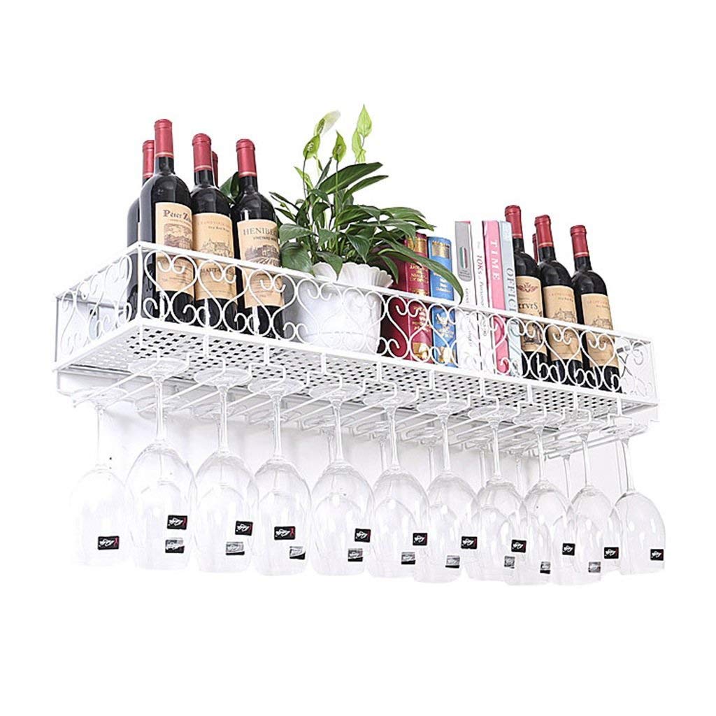 Casier à vin mural blanc 120cm | Étagère rustique avec porte-verre suspendu pour salon élégant