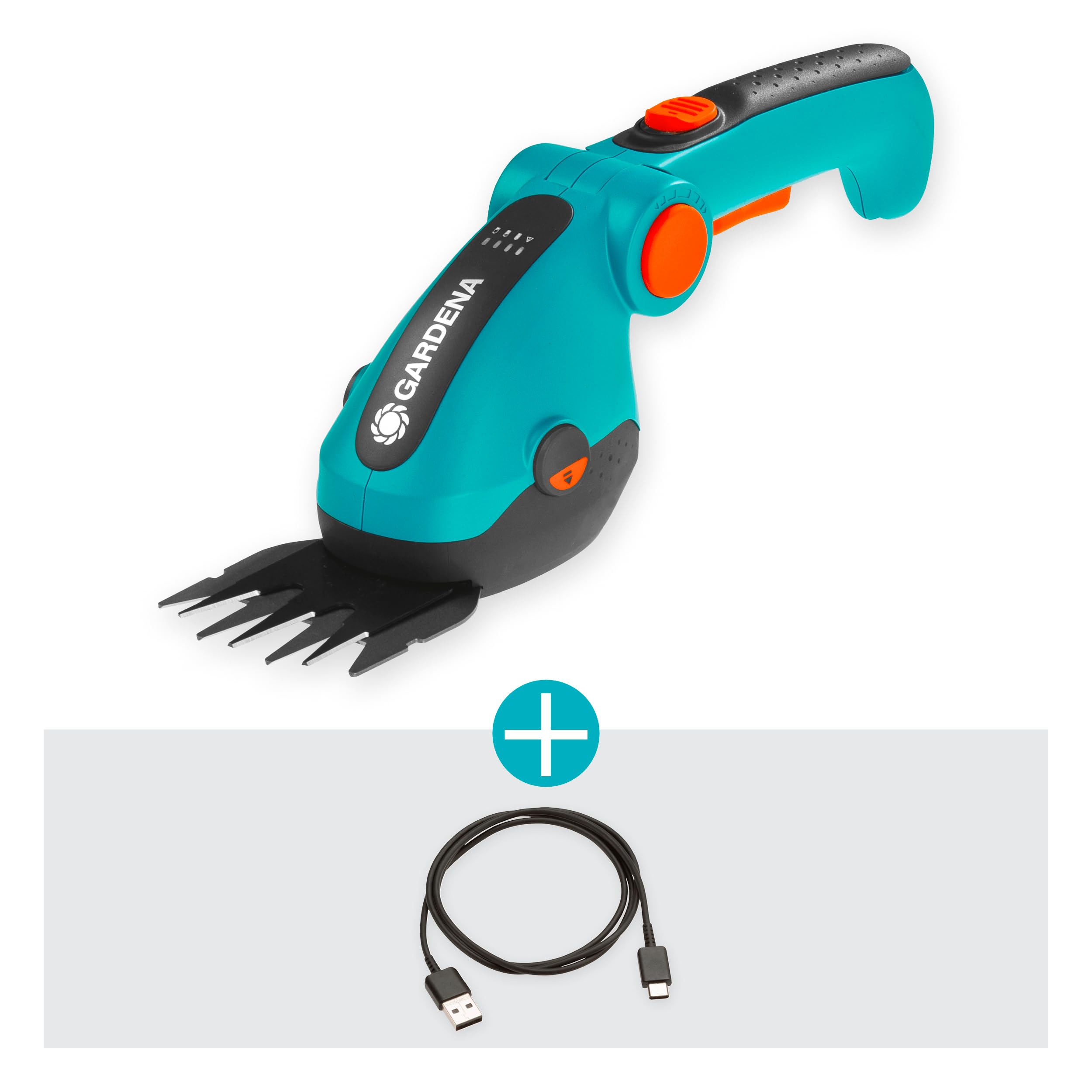 Gardena Akku-Grasschere ComfortCut Li: Rasenkantenschere mit 8 cm Schnittbreite, abwinkelbarer Komforthandgriff mit LED-Anzeige, Messerwechsel ohne Werkzeug (9887-20)