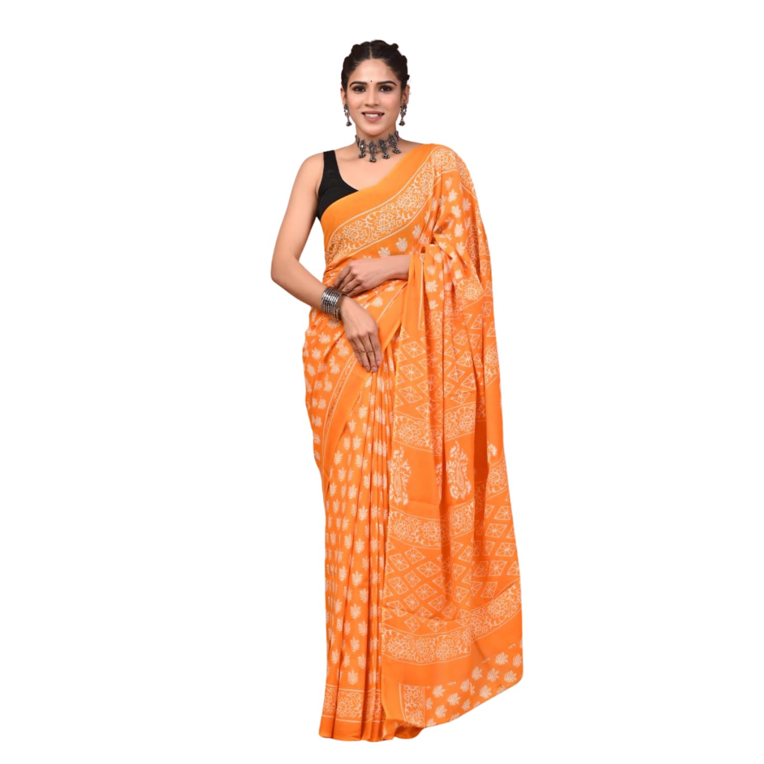 Hand Block Printed Bagru Design Cotton Mulmul Saree 5.5 Meter with Blouse Piece 1 Meter-image-17