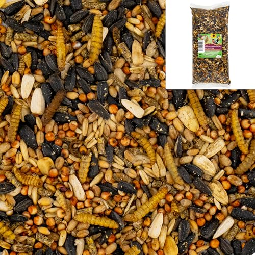 UGF Comida para aves silvestres durante todo el año 800g, alimento para aves silvestres con semillas de girasol, larvas de mosca soldado y pellets con gusanos de la harina, ingredientes para la alimen