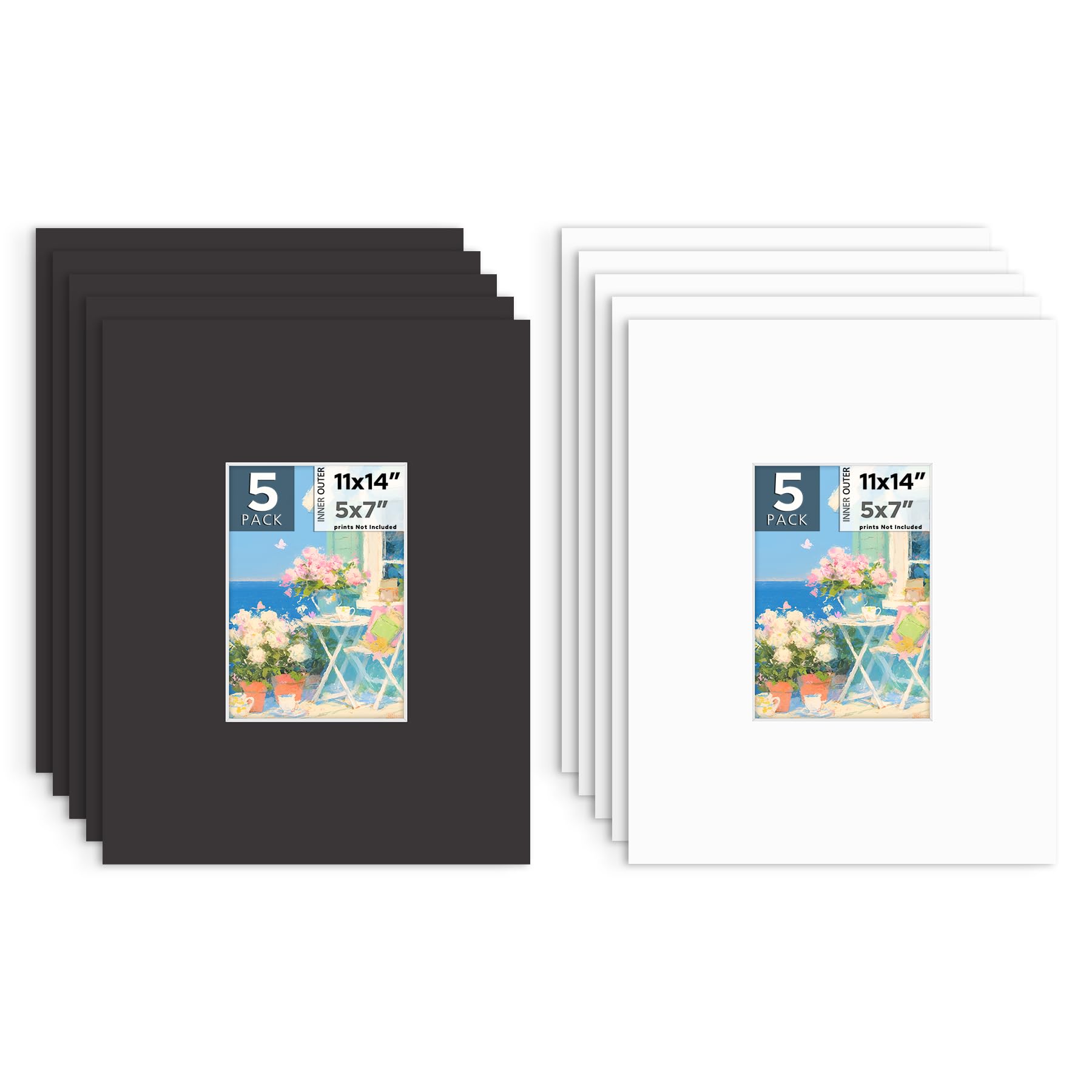 Mat Board Center, 10 Pack 11x14 Photo Mat for 5x7 Pictures, White &amp; Black