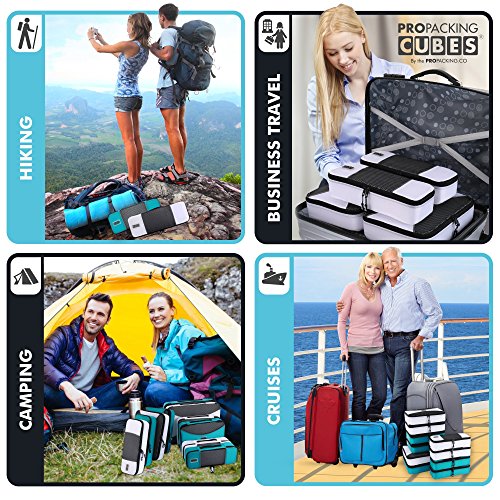 Pro Packing Cubes For Travel | 10 Piece Luggage Organizer Set | Premium Quality Travel Cubes For Packing Suitcase, Carry-On, Bags And Backpack - Aqua-White #TOP4