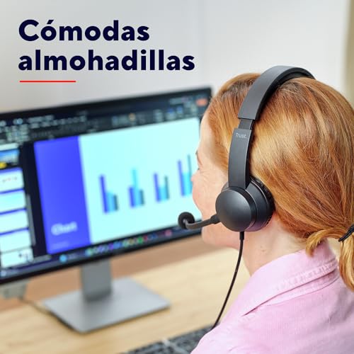 Trust USB Auriculares con Micrófono PC Ligero On Ear, Diadema Ajustable, Control de Volumen Supraaural, Cable de 1,8 m, Cascos per Oficina Ordenador Portátil Laptop Zoom Teams - Negro - Imagen 4