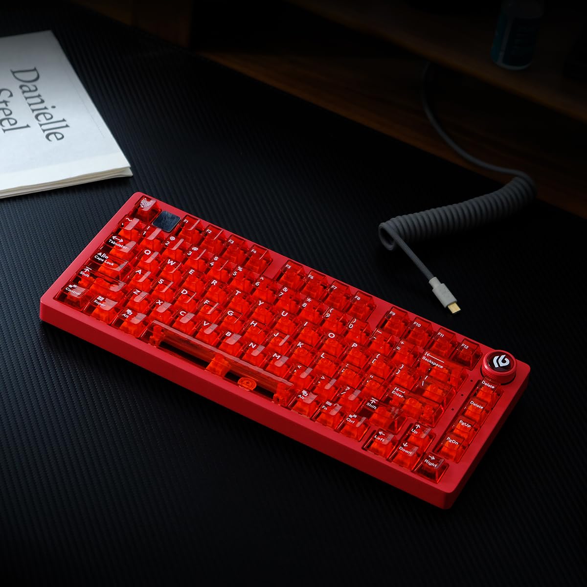 Set di 114 copritasti trasparenti in PC, profilo Cherry, compatibile con tastiere meccaniche con Switch Cherry MX, colore rosso trasparente