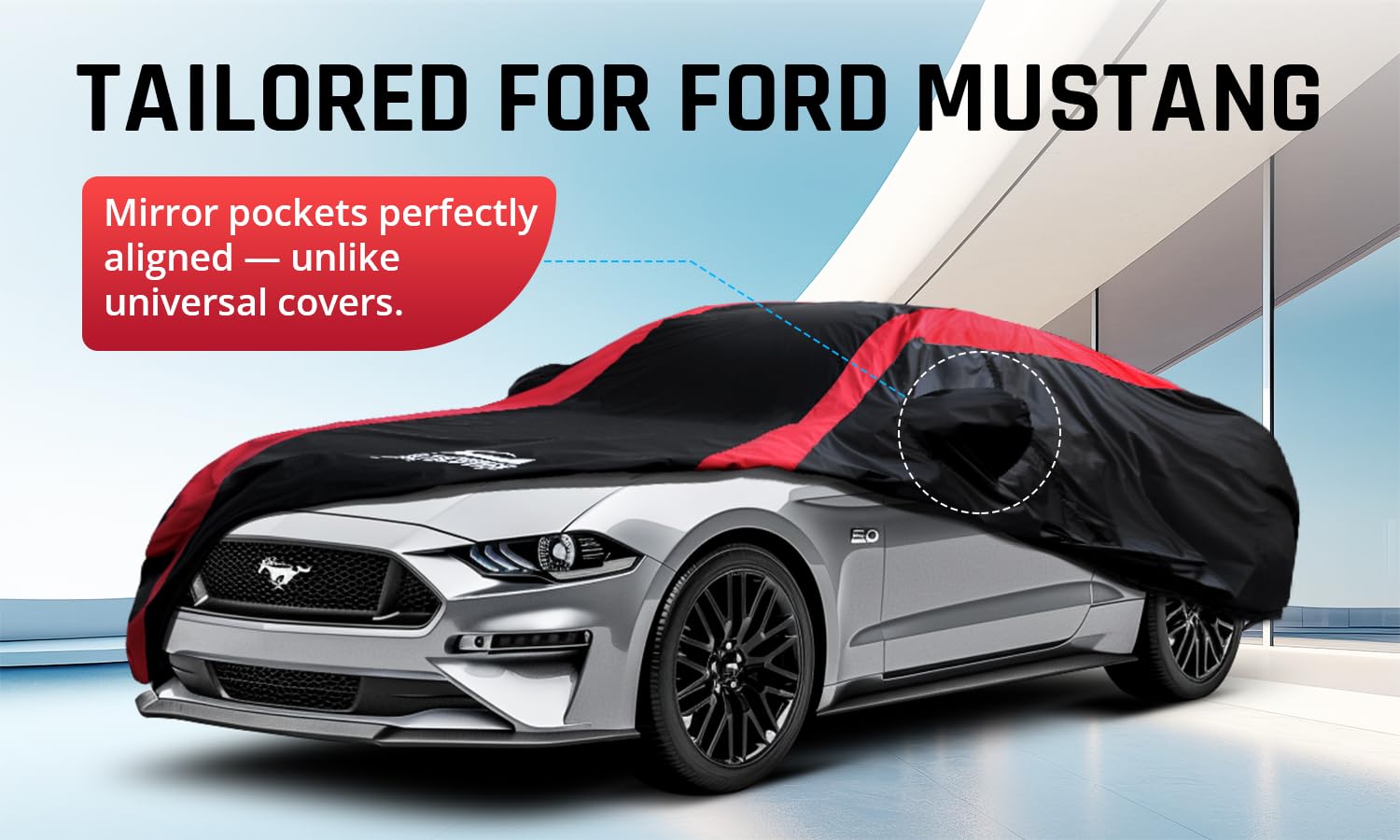 Mustang Car Cover Waterproof All Weather with Red Strip Design Custom Fit for Ford Mustang 1994 2025 Mustang — view 2