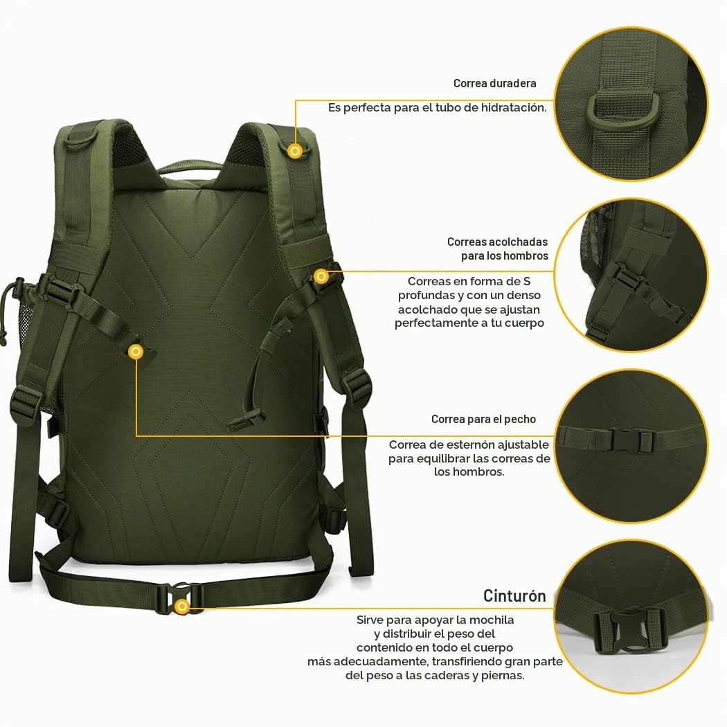 Mardingtop 28L Mochila Militar, Mochilas Hombre Deportivas Mochila Tactica Senderismo Moto Deporte Viaje Playa Montaña Negra for Unisex (28l - Verde Militar II)