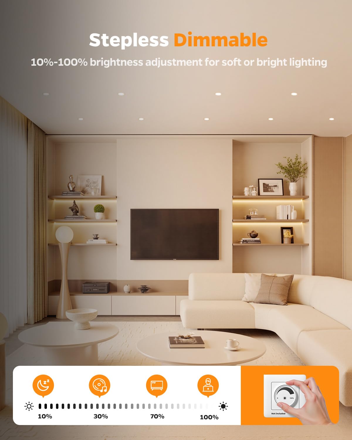 Sanyoung Reflektor sufitowy LED do zabudowy, możliwość ściemniania, 5 W, ciepła biel, neutralna biel, zimna biel, wpuszczane, bardzo płaskie, otwory 65–80 mm, reflektor łazienkowy IP44 do salonu