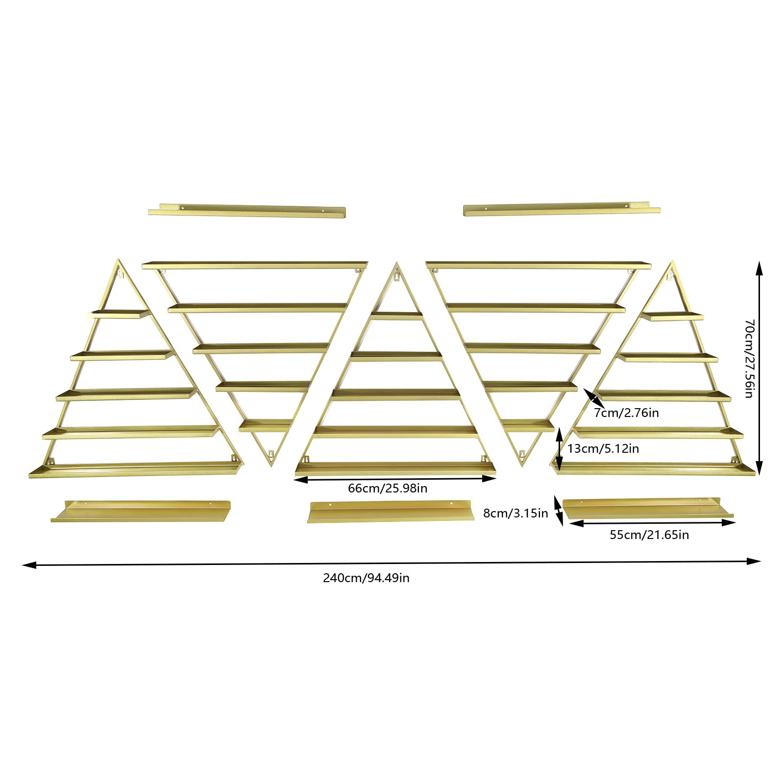 Mensola per smalto da parete triangolare vetrina cosmetica rossetto profumo, mensola da parete, organizer per unghie per casa, spa, salone di unghie, negozio, oro
