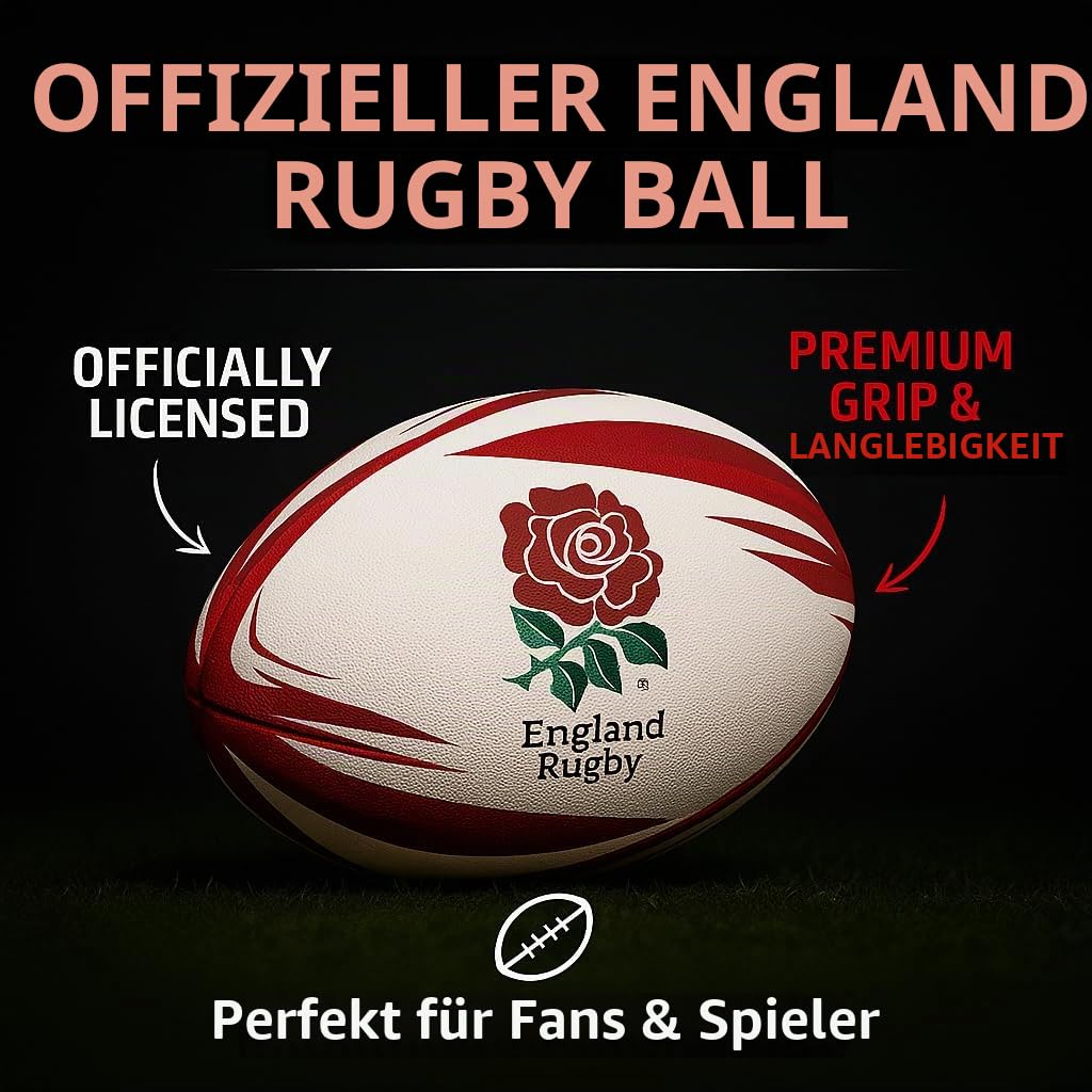 Officially Licensed England Rugby Ball | Size 5, Red and White, RFU