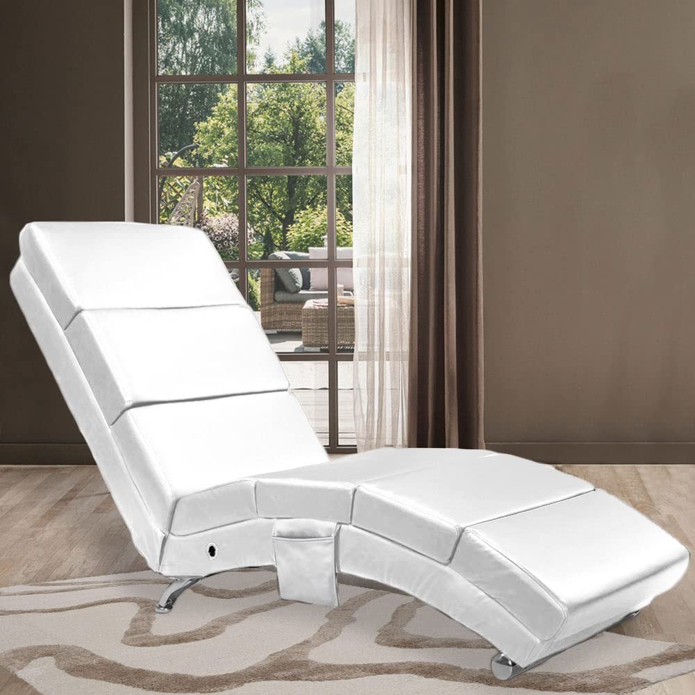 BAKAJI Sdraio Relax Lounge con Tasca Laterale ed Imbottitura ad Alta Intensità per Maggior Comfort, Poltrona da lettura Ergonomica con Schienale Alto e Struttura Solida, in Ecopelle (White)