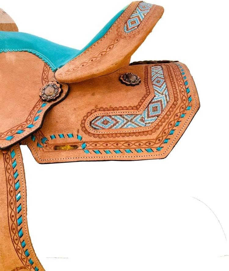 Horse Saddle Leather Western Barrel Racing Handmade Premium Comfort Horse Saddle for Best Riding Trail Equestrian Tooled Carved Size: 10-18 inches Seat Available, UG11