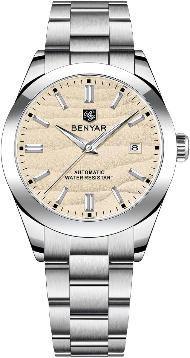- Men's Automatic Watch 40MM Dial 50M Water Resistant Luminous Pointer with Date Display Classic Stainless Steel Watch for Men