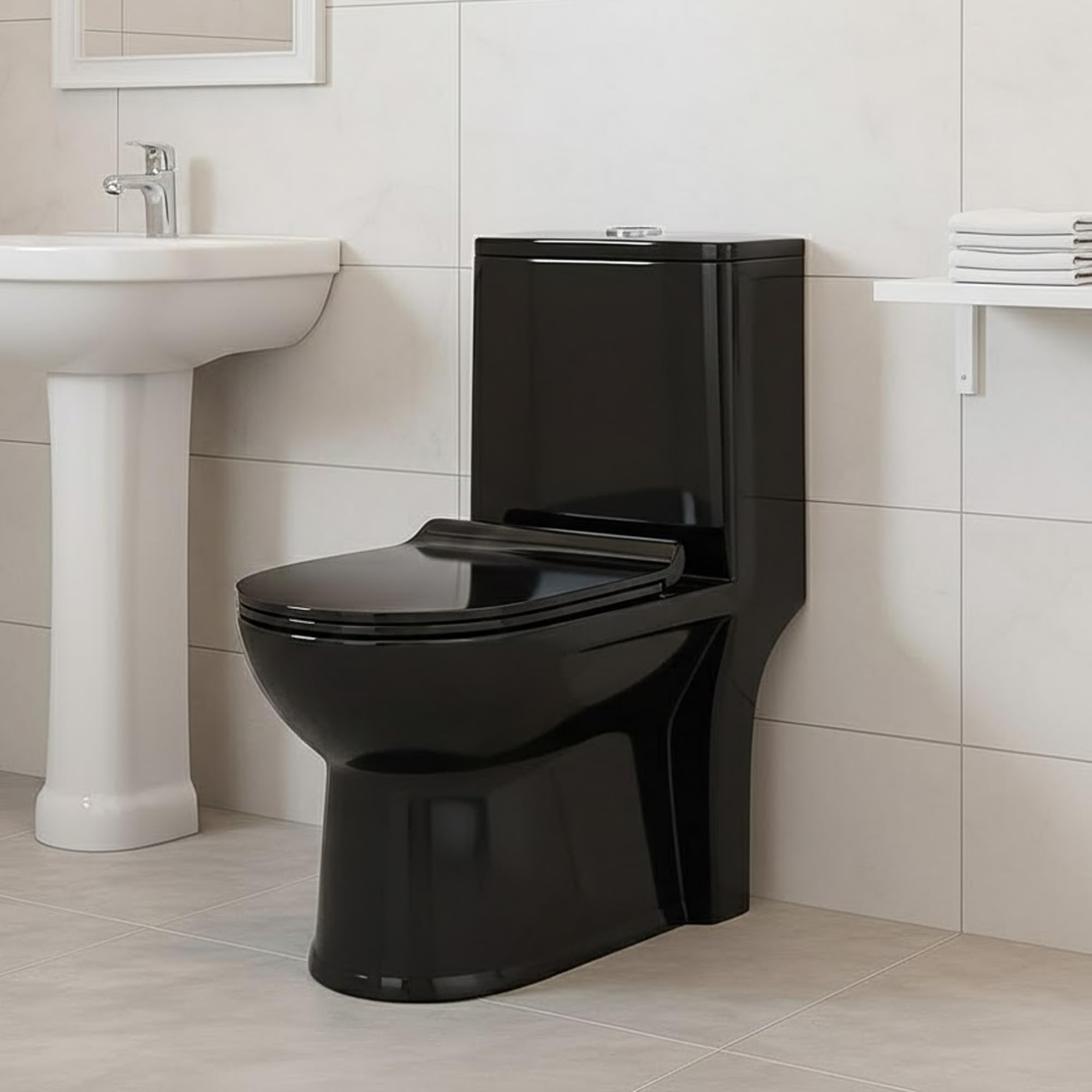 KrissKross Premium Ceramic Rimless One Piece Toilet, Black 1 Count - Image 1